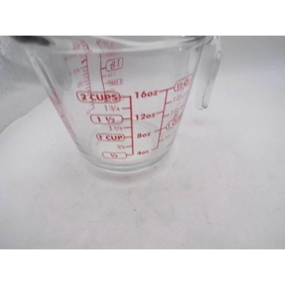 Anchor Hocking 2 Cup Glass Measuring Cup‎ Red Graphics 16oz 500ml Clear USA Made
